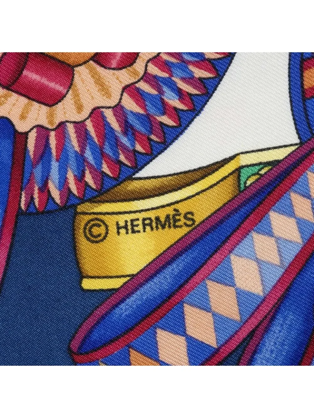 Hermes Scarf Blue Ivory Gold Silk